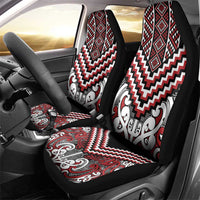 Maori Tukutuku Taniko Motifs Car Seat Cover Red Poutama Mix Kowhaiwhai