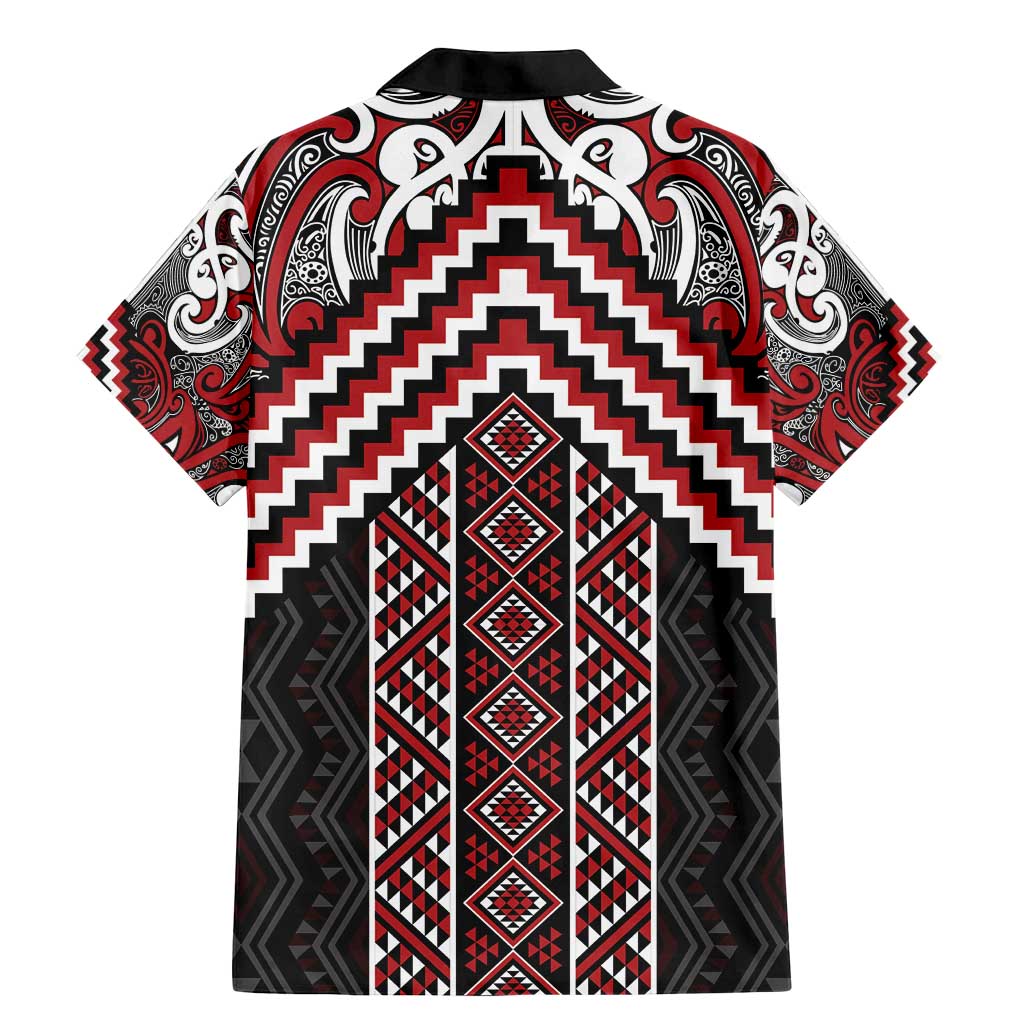 Maori Tukutuku Taniko Motifs Family Matching Mermaid Dress and Hawaiian Shirt Red Poutama Mix Kowhaiwhai