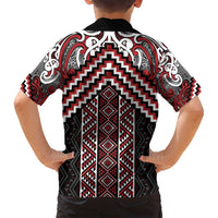 Maori Tukutuku Taniko Motifs Family Matching Tank Maxi Dress and Hawaiian Shirt Red Poutama Mix Kowhaiwhai LT7 - Polynesian Pride