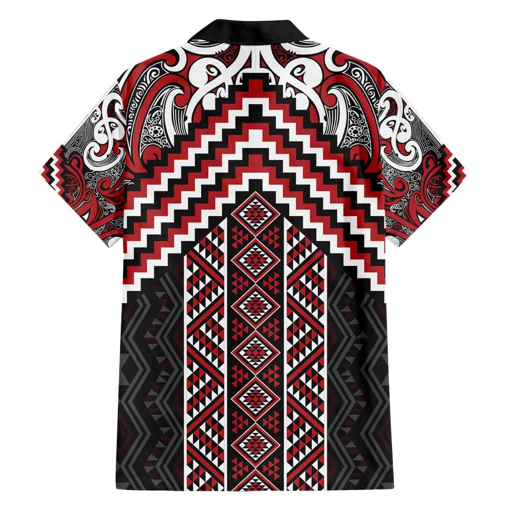 Maori Tukutuku Taniko Motifs Family Matching Tank Maxi Dress and Hawaiian Shirt Red Poutama Mix Kowhaiwhai LT7 - Polynesian Pride
