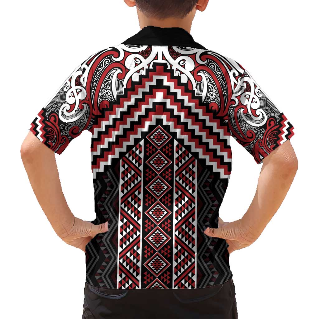 Maori Tukutuku Taniko Motifs Hawaiian Shirt Red Poutama Mix Kowhaiwhai