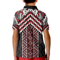 Maori Tukutuku Taniko Motifs Kid Polo Shirt Red Poutama Mix Kowhaiwhai