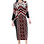 Maori Tukutuku Taniko Motifs Long Sleeve Bodycon Dress Red Poutama Mix Kowhaiwhai