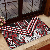 Maori Tukutuku Taniko Motifs Rubber Doormat Red Poutama Mix Kowhaiwhai