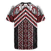 Maori Tukutuku Taniko Motifs Rugby Jersey Red Poutama Mix Kowhaiwhai
