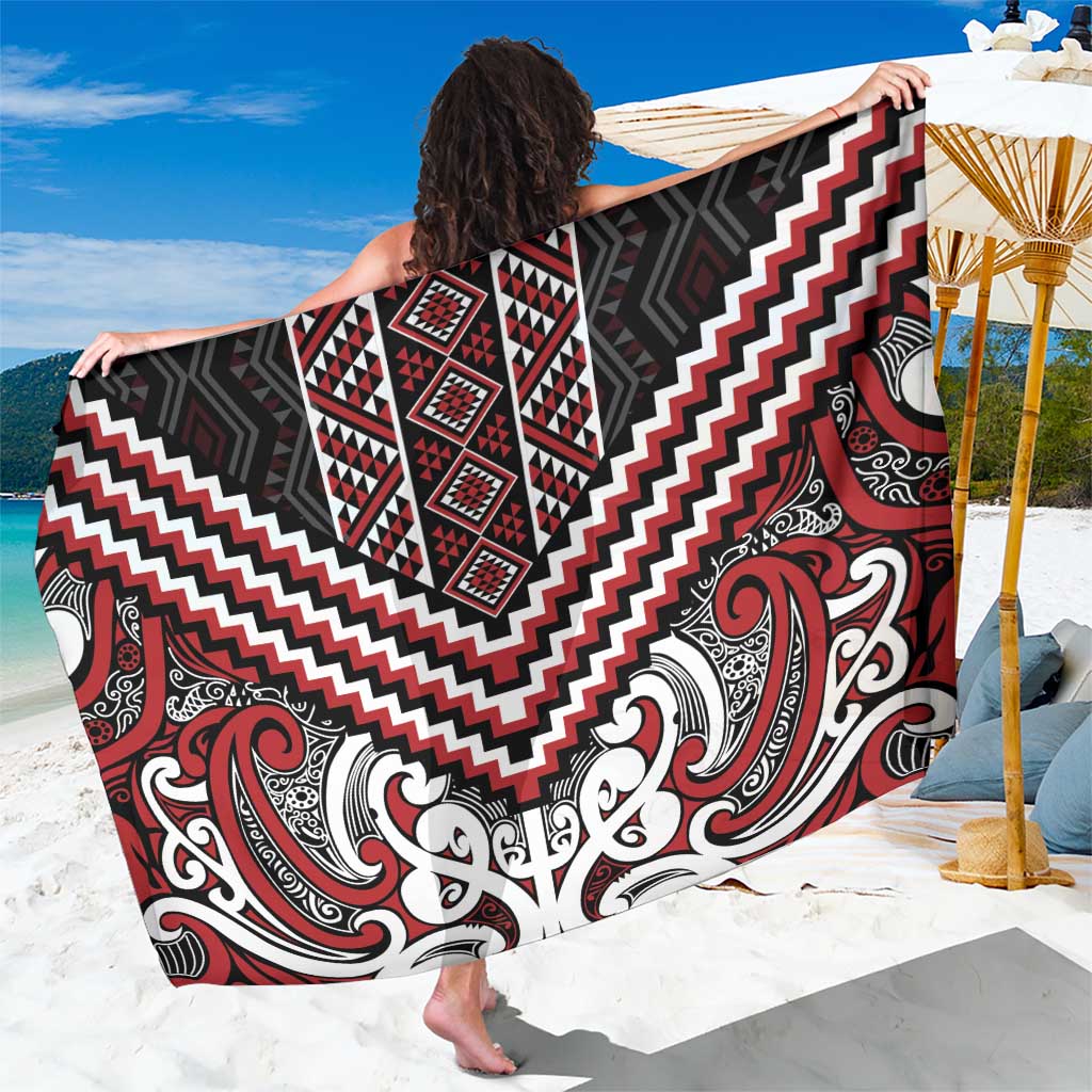 Maori Tukutuku Taniko Motifs Sarong Red Poutama Mix Kowhaiwhai
