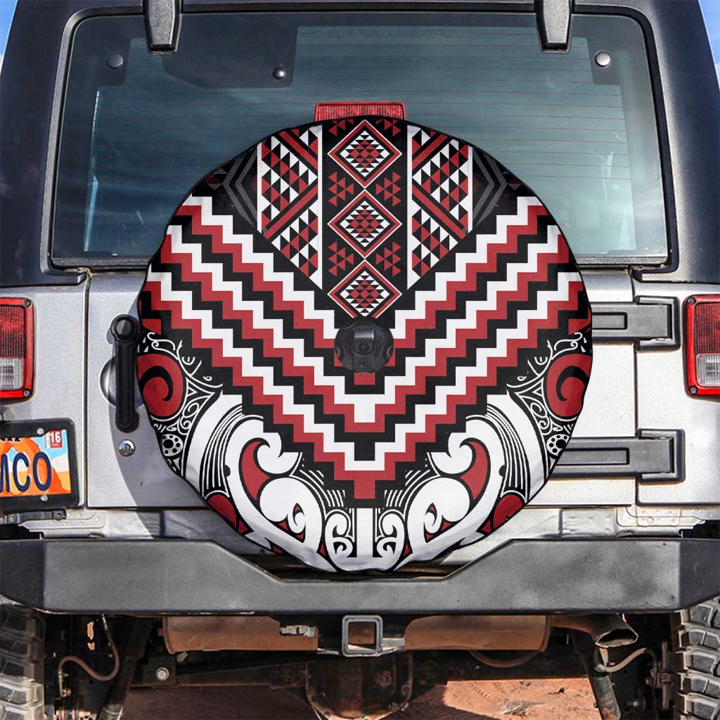 Maori Tukutuku Taniko Motifs Spare Tire Cover Red Poutama Mix Kowhaiwhai LT7 Red - Polynesian Pride