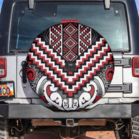 Maori Tukutuku Taniko Motifs Spare Tire Cover Red Poutama Mix Kowhaiwhai