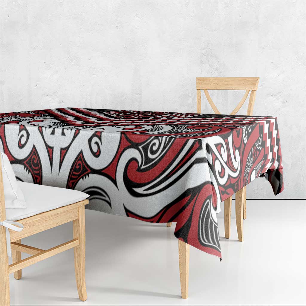 Maori Tukutuku Taniko Motifs Tablecloth Red Poutama Mix Kowhaiwhai