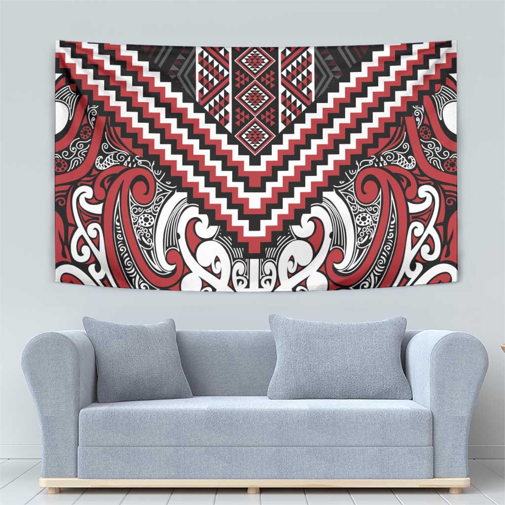 Maori Tukutuku Taniko Motifs Tapestry Red Poutama Mix Kowhaiwhai