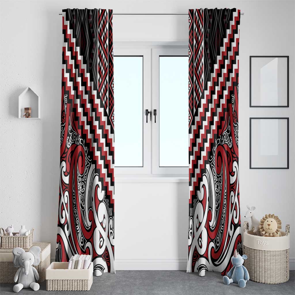 Maori Tukutuku Taniko Motifs Window Curtain Red Poutama Mix Kowhaiwhai
