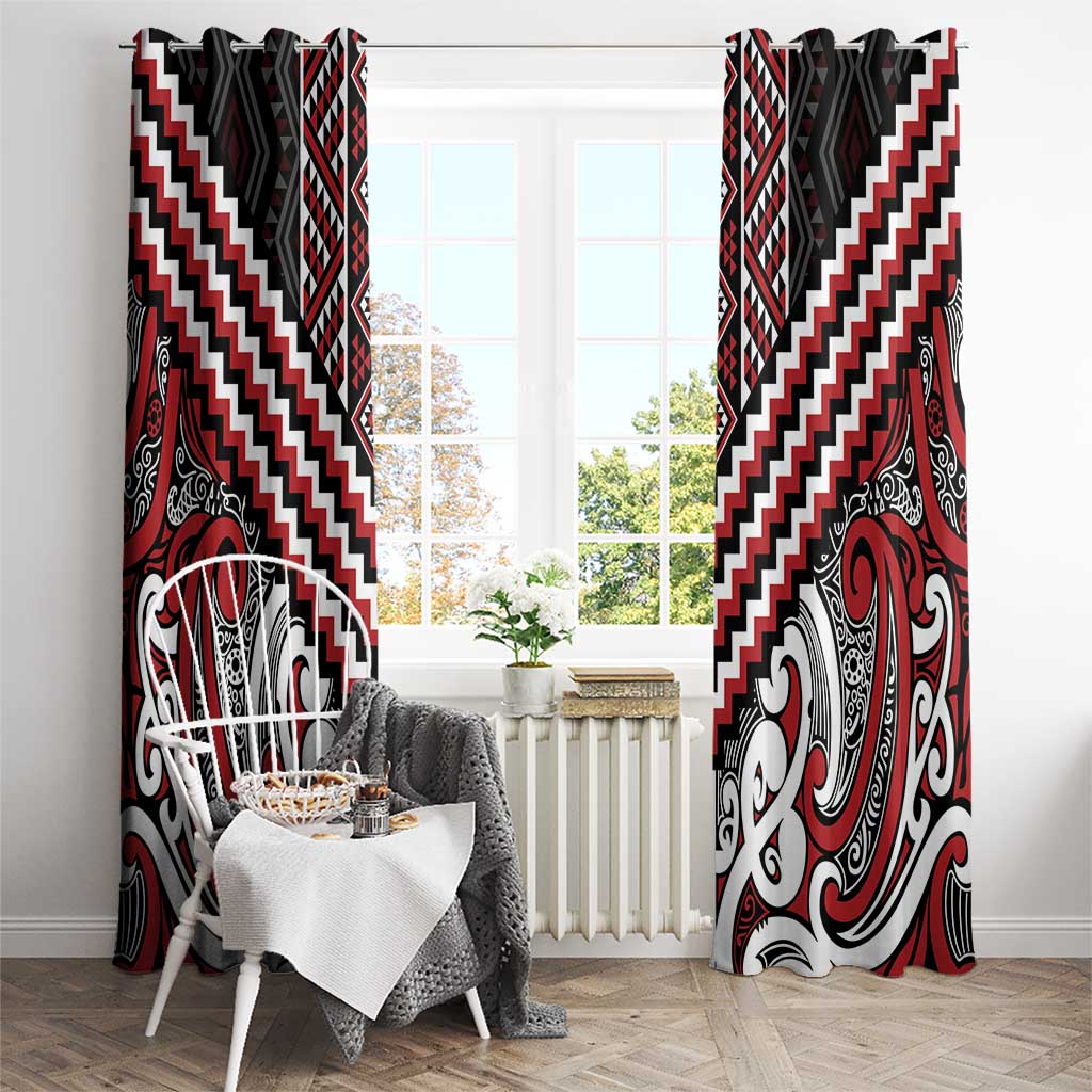 Maori Tukutuku Taniko Motifs Window Curtain Red Poutama Mix Kowhaiwhai