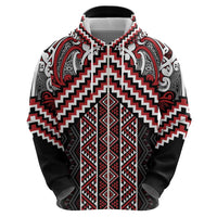 Maori Tukutuku Taniko Motifs Zip Hoodie Red Poutama Mix Kowhaiwhai LT7 - Polynesian Pride