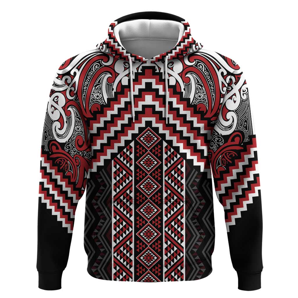 Maori Tukutuku Taniko Motifs Zip Hoodie Red Poutama Mix Kowhaiwhai LT7 Pullover Hoodie Red - Polynesian Pride