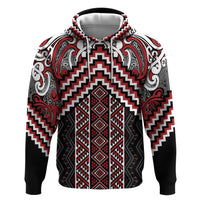 Maori Tukutuku Taniko Motifs Zip Hoodie Red Poutama Mix Kowhaiwhai LT7 Pullover Hoodie Red - Polynesian Pride