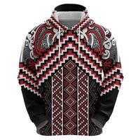 Maori Tukutuku Taniko Motifs Zip Hoodie Red Poutama Mix Kowhaiwhai LT7 - Polynesian Pride