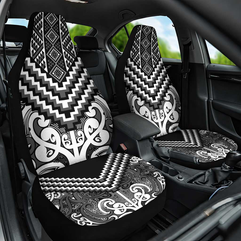Maori Tukutuku Taniko Motifs Car Seat Cover Black Poutama Mix Kowhaiwhai