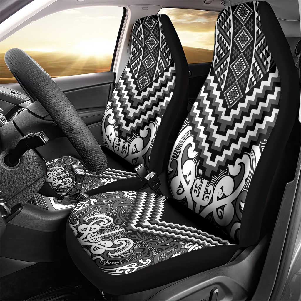 Maori Tukutuku Taniko Motifs Car Seat Cover Black Poutama Mix Kowhaiwhai