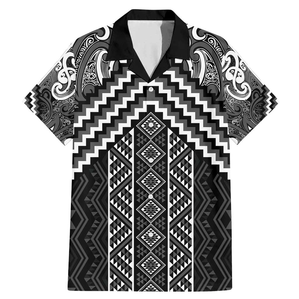 Maori Tukutuku Taniko Motifs Family Matching Mermaid Dress and Hawaiian Shirt Black Poutama Mix Kowhaiwhai
