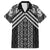 Maori Tukutuku Taniko Motifs Family Matching Off The Shoulder Long Sleeve Dress and Hawaiian Shirt Black Poutama Mix Kowhaiwhai