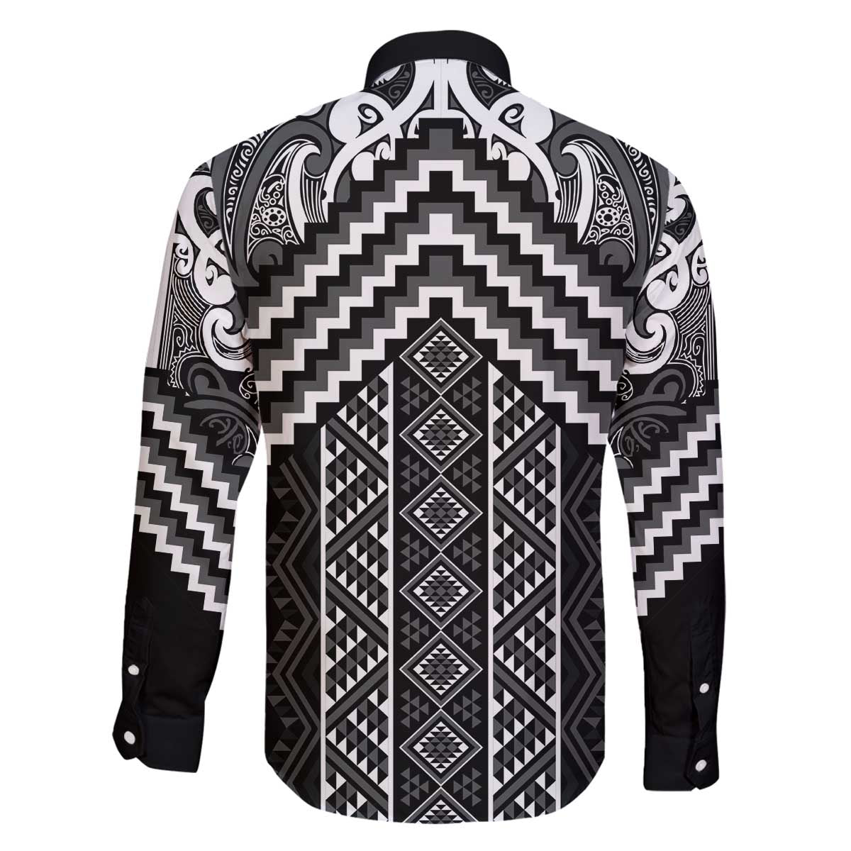 Maori Tukutuku Taniko Motifs Family Matching Off The Shoulder Long Sleeve Dress and Hawaiian Shirt Black Poutama Mix Kowhaiwhai