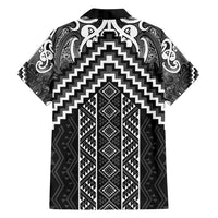 Maori Tukutuku Taniko Motifs Family Matching Puletasi and Hawaiian Shirt Black Poutama Mix Kowhaiwhai