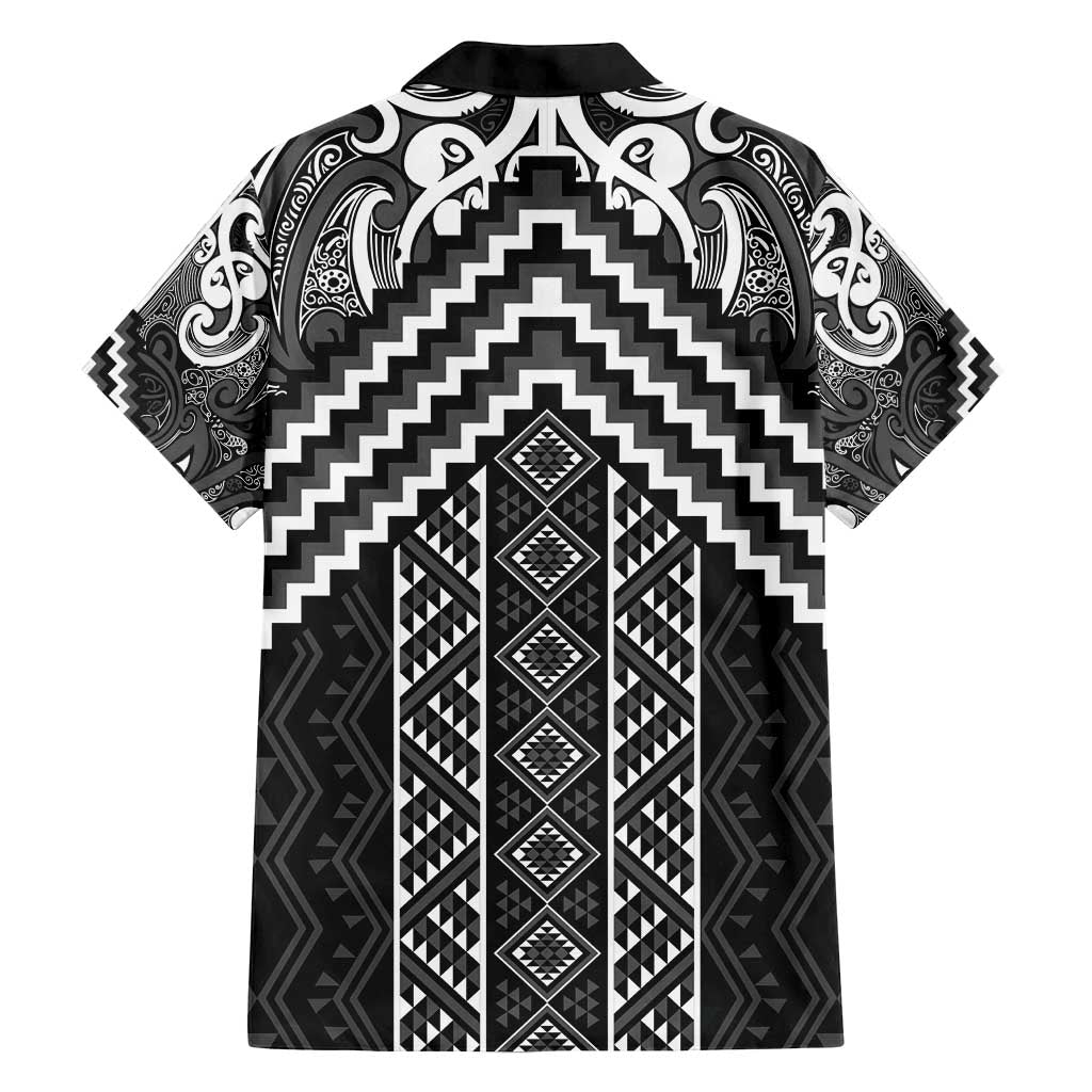 Maori Tukutuku Taniko Motifs Family Matching Tank Maxi Dress and Hawaiian Shirt Black Poutama Mix Kowhaiwhai LT7 - Polynesian Pride