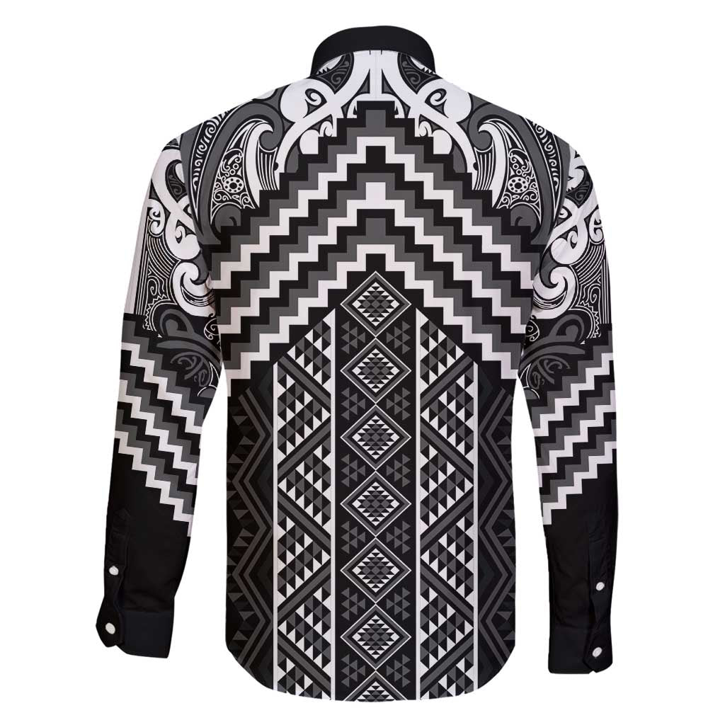 Maori Tukutuku Taniko Motifs Family Matching Tank Maxi Dress and Hawaiian Shirt Black Poutama Mix Kowhaiwhai LT7 - Polynesian Pride