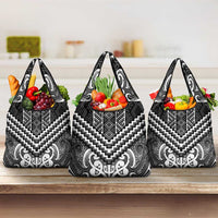 Maori Tukutuku Taniko Motifs Grocery Bag Black Poutama Mix Kowhaiwhai