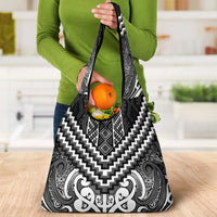 Maori Tukutuku Taniko Motifs Grocery Bag Black Poutama Mix Kowhaiwhai
