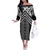 Maori Tukutuku Taniko Motifs Off The Shoulder Long Sleeve Dress Black Poutama Mix Kowhaiwhai