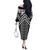 Maori Tukutuku Taniko Motifs Off The Shoulder Long Sleeve Dress Black Poutama Mix Kowhaiwhai