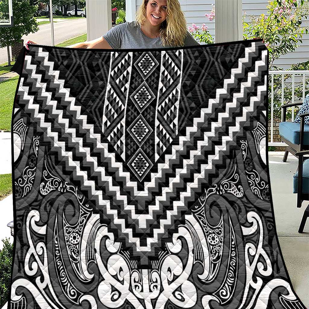 Maori Tukutuku Taniko Motifs Quilt Black Poutama Mix Kowhaiwhai LT7 Black - Polynesian Pride