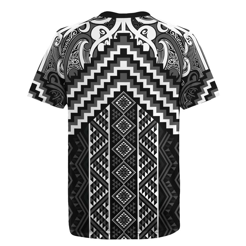 Maori Tukutuku Taniko Motifs Rugby Jersey Black Poutama Mix Kowhaiwhai