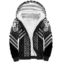 Maori Tukutuku Taniko Motifs Sherpa Hoodie Black Poutama Mix Kowhaiwhai