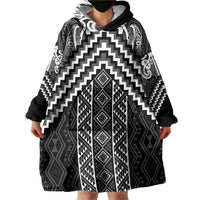 Maori Tukutuku Taniko Motifs Wearable Blanket Hoodie Black Poutama Mix Kowhaiwhai