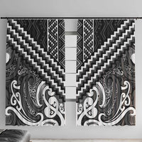 Maori Tukutuku Taniko Motifs Window Curtain Black Poutama Mix Kowhaiwhai