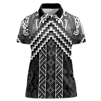 Maori Tukutuku Taniko Motifs Women Polo Shirt Black Poutama Mix Kowhaiwhai