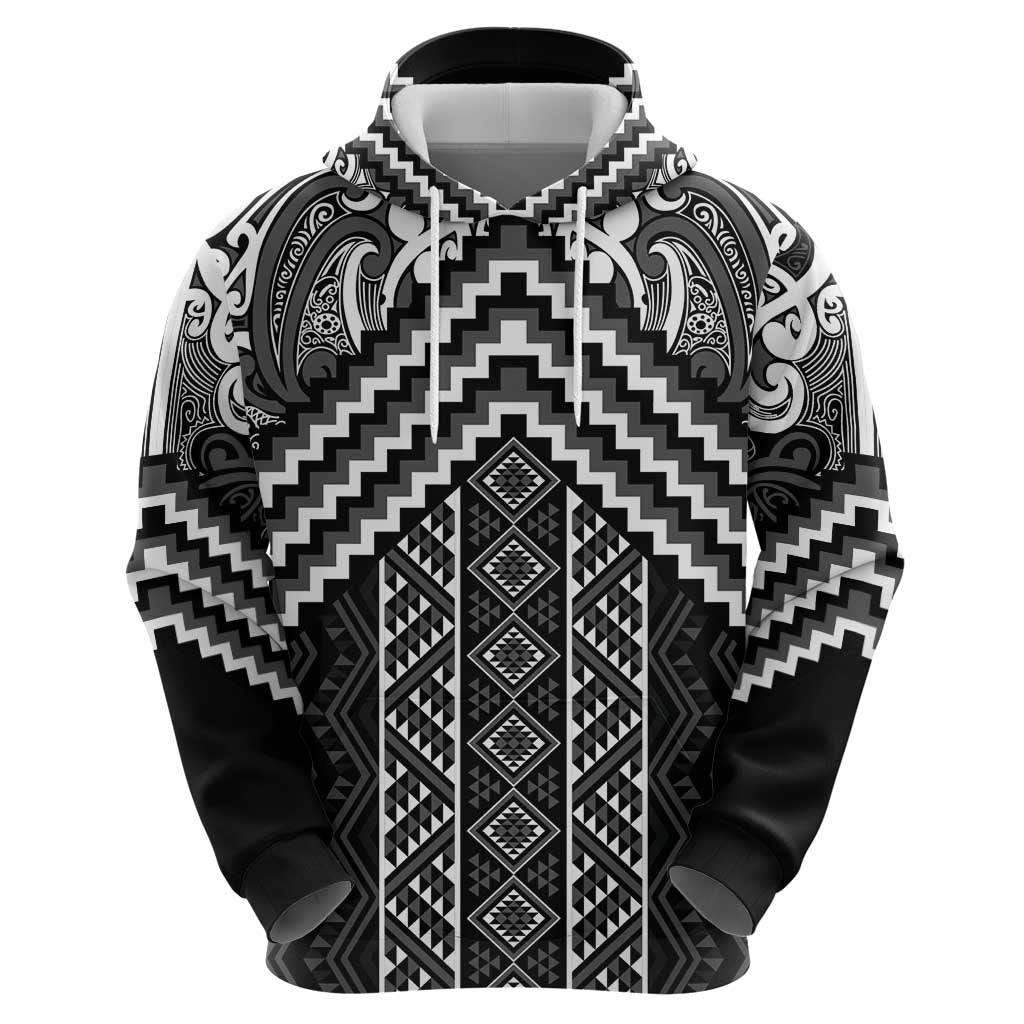 Maori Tukutuku Taniko Motifs Zip Hoodie Black Poutama Mix Kowhaiwhai