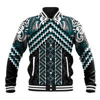 Maori Tukutuku Taniko Motifs Baseball Jacket Teal Poutama Mix Kowhaiwhai LT7 Unisex Teal - Polynesian Pride