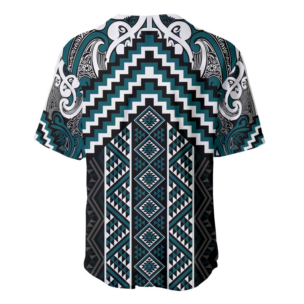 Maori Tukutuku Taniko Motifs Baseball Jersey Teal Poutama Mix Kowhaiwhai