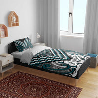 Maori Tukutuku Taniko Motifs Bedding Set Teal Poutama Mix Kowhaiwhai