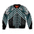Maori Tukutuku Taniko Motifs Bomber Jacket Teal Poutama Mix Kowhaiwhai