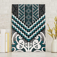 Maori Tukutuku Taniko Motifs Canvas Wall Art Teal Poutama Mix Kowhaiwhai