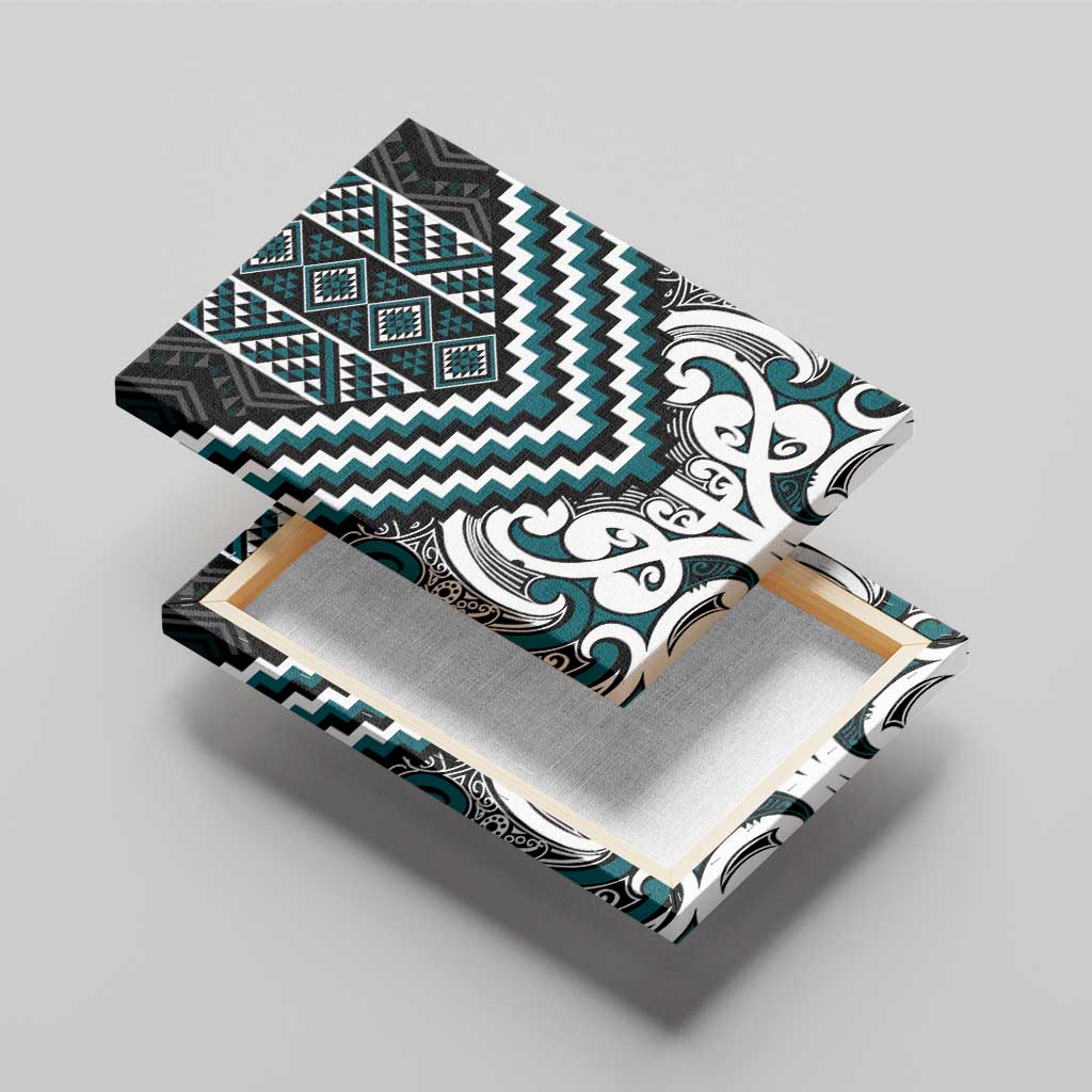 Maori Tukutuku Taniko Motifs Canvas Wall Art Teal Poutama Mix Kowhaiwhai