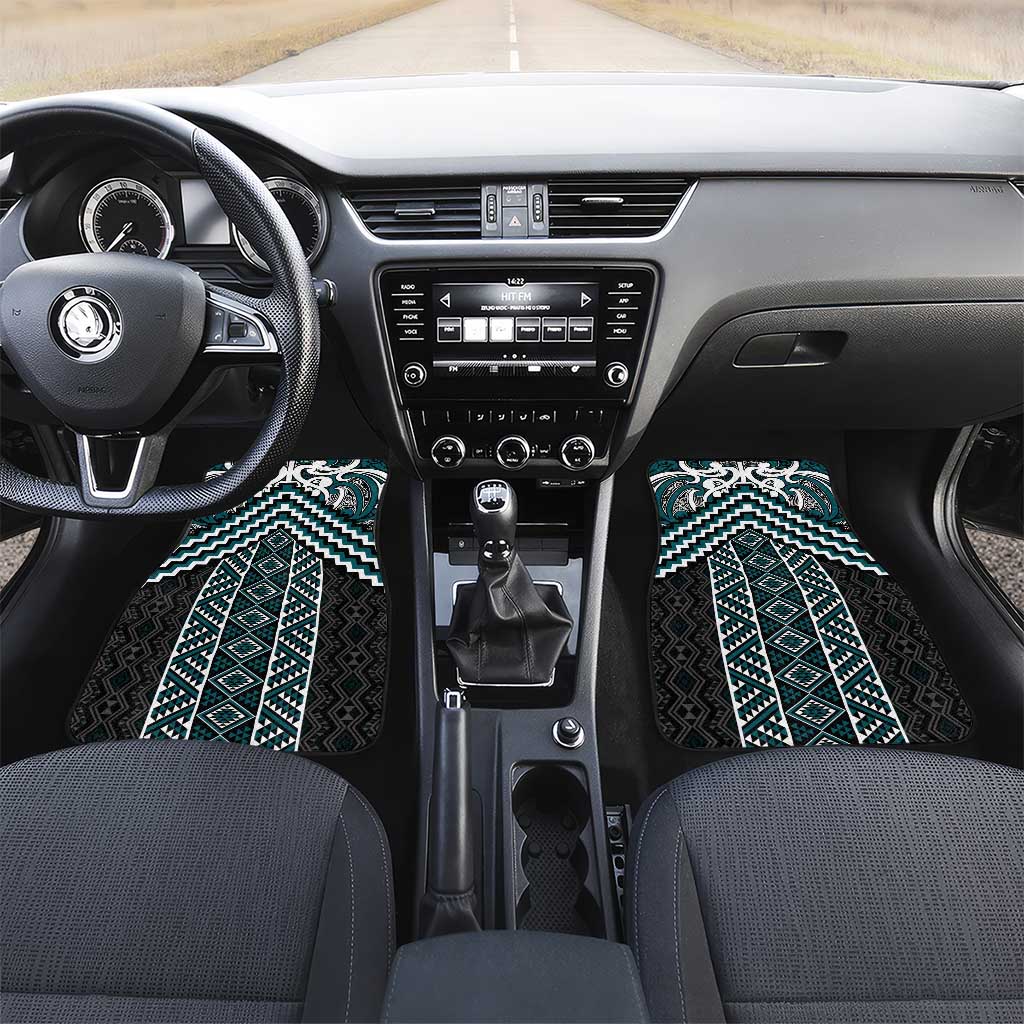 Maori Tukutuku Taniko Motifs Car Mats Teal Poutama Mix Kowhaiwhai