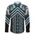 Maori Tukutuku Taniko Motifs Family Matching Off The Shoulder Long Sleeve Dress and Hawaiian Shirt Teal Poutama Mix Kowhaiwhai