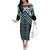 Maori Tukutuku Taniko Motifs Family Matching Off The Shoulder Long Sleeve Dress and Hawaiian Shirt Teal Poutama Mix Kowhaiwhai