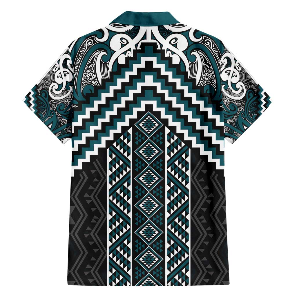 Maori Tukutuku Taniko Motifs Family Matching Tank Maxi Dress and Hawaiian Shirt Teal Poutama Mix Kowhaiwhai LT7 - Polynesian Pride