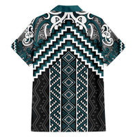 Maori Tukutuku Taniko Motifs Family Matching Tank Maxi Dress and Hawaiian Shirt Teal Poutama Mix Kowhaiwhai LT7 - Polynesian Pride